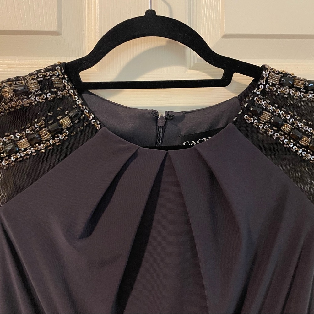 Cachet Gray Dress with Beaded Shoulders